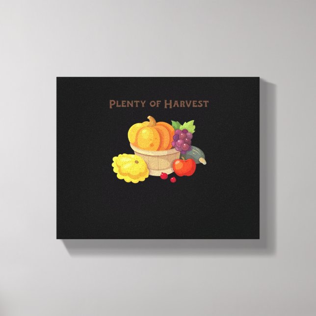 Plenty of Harvest – Autumn Basket of Produce Illus Canvas Print (Front)