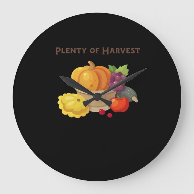 Plenty of Harvest – Autumn Basket of Produce Illus Large Clock (Front)
