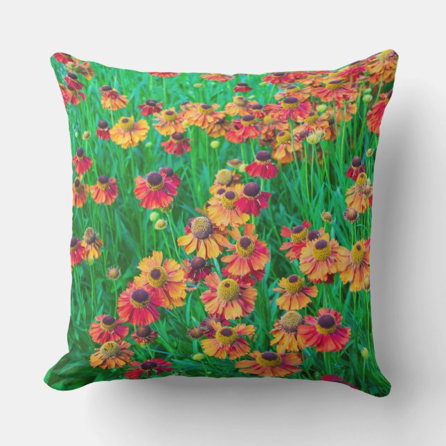 Plethora of Red and Orange Heleniums Cushion (Front)