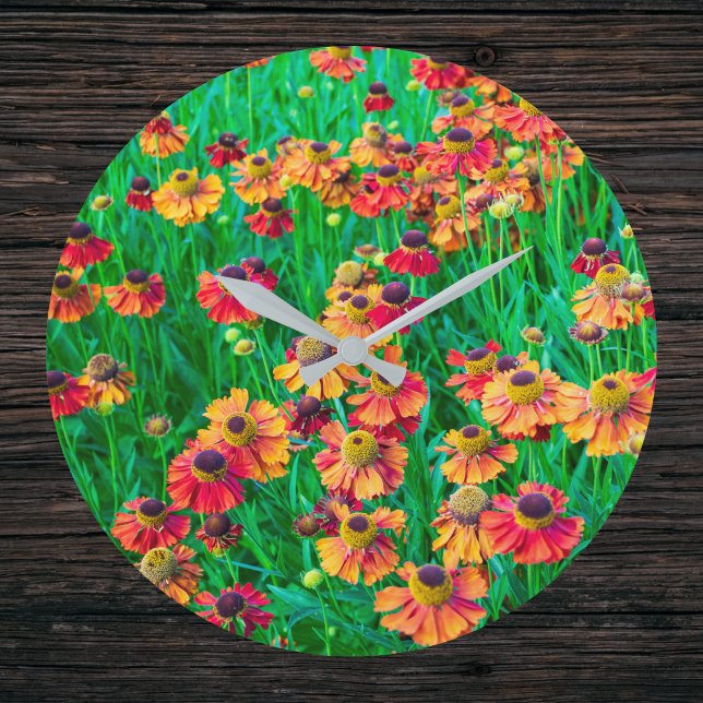 Plethora of Red and Orange Heleniums Large Clock (Creator Uploaded)