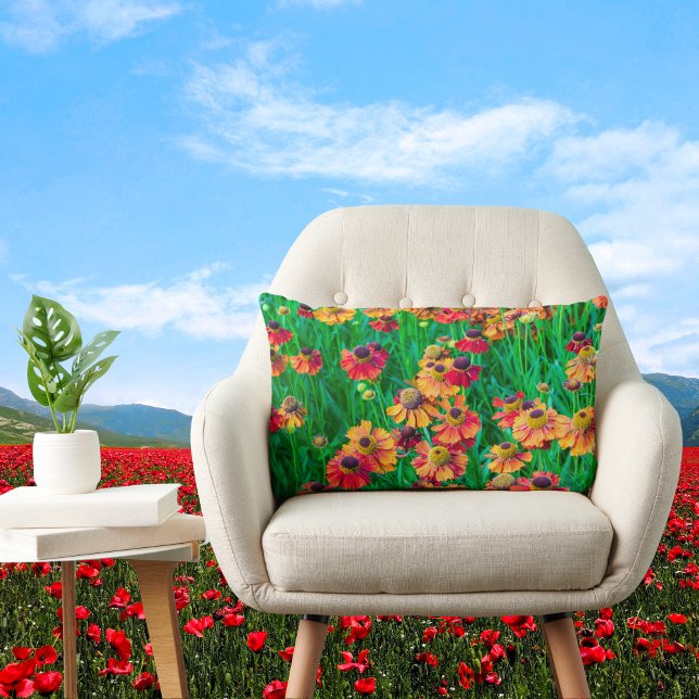Plethora of Red and Orange Heleniums Lumbar Cushion (Creator Uploaded)