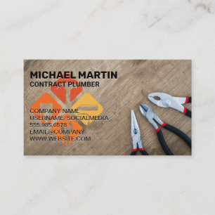 Pliers on Wood Table Hand Tools Business Card