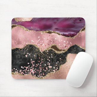 Plink Black Gold Glitter Marbled Agate Mouse Mat