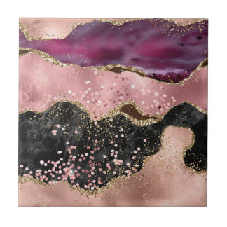 Plink Black Gold Glitter Marbled Agate Tile