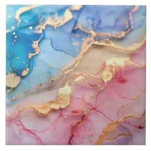 Plink Blue Gold Glitter Marbled Agate Ceramic Tile