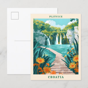 Plitvice Croatia Elegant Art Vintage Travel Postcard
