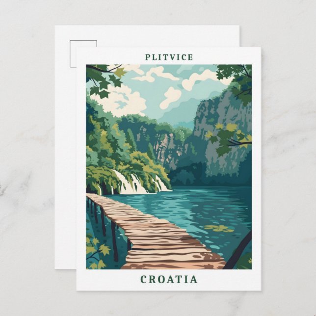 Plitvice Croatia Elegant Art Vintage Travel Postcard (Front/Back)