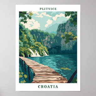 Plitvice Croatia Elegant Art Vintage Travel Poster