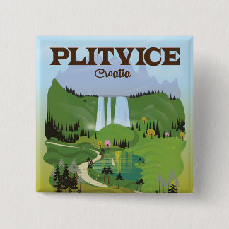 Plitvice Croatia travel poster 15 Cm Square Badge