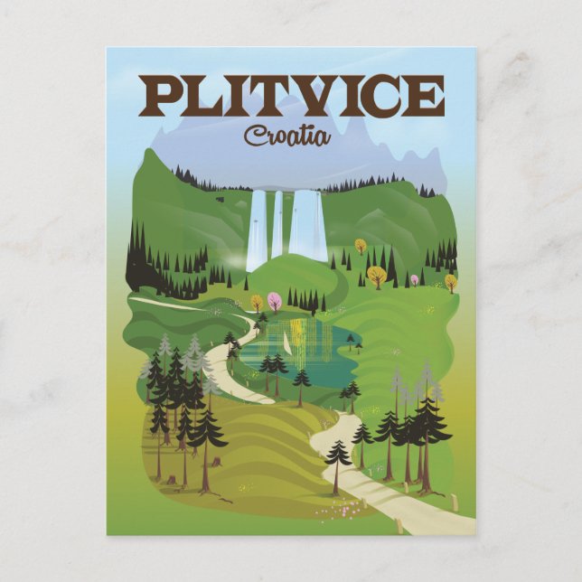 Plitvice Croatia travel poster Postcard (Front)