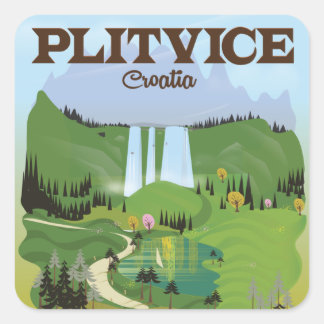 Plitvice Croatia travel poster Square Sticker