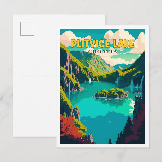 Plitvice Lake Croatia vintage travel illustration Postcard (Front/Back)