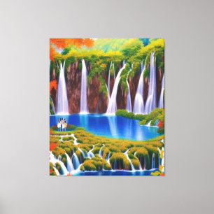 Plitvice Lakes, Croatia Waterfalls in Autumn Art   Canvas Print