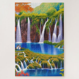 Plitvice Lakes, Croatia Waterfalls in Autumn Art   Jigsaw Puzzle