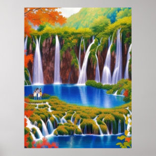 Plitvice Lakes, Croatia Waterfalls in Autumn Art   Poster