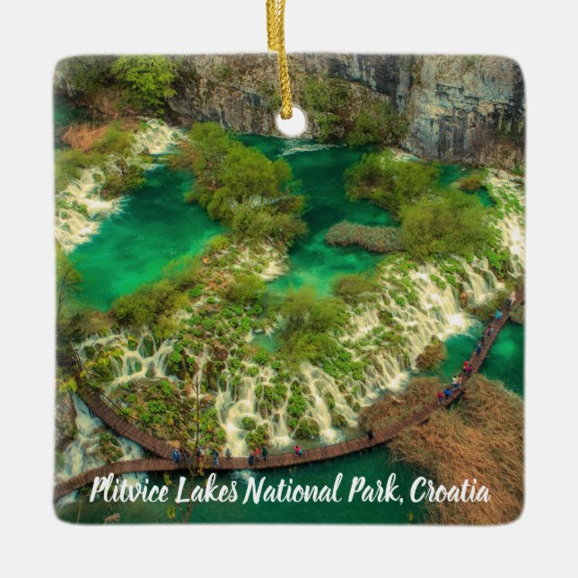 Plitvice Lakes National Park Croatia stylised Ceramic Ornament (Front)