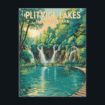 Plitvice Lakes National Park Illustration Travel Postcard<br><div class="desc">Plitvice Lakes vector artwork design. The park's lakes are separated by natural travertine dams,  which are created by water flowing in thin layers over thresholds.</div>