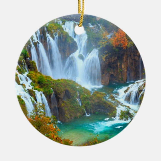 Plitvice Waterfall Christmas Ornament (Front)