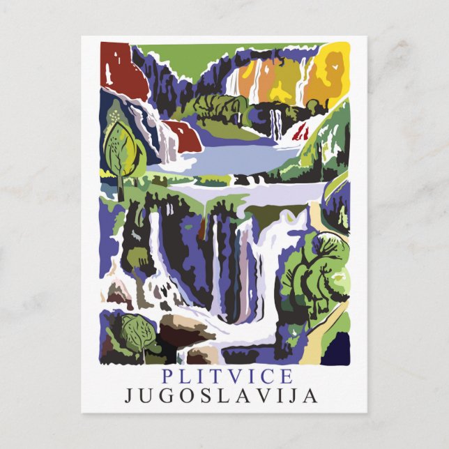 Plitvice waterfalls, vintage travel postcard (Front)