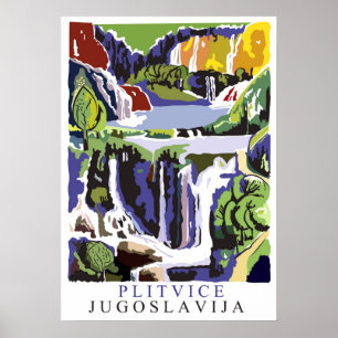 Plitvice waterfalls, vintage travel poster