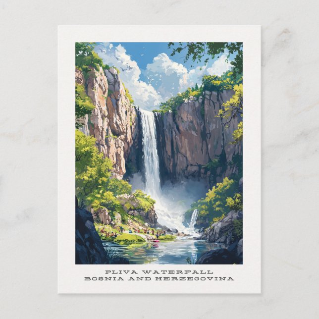 Pliva Waterfall Travel Postcard (Front)