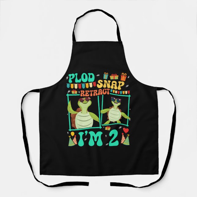Plod Snap Retract I'm 2 Turtle Kid 2nd Birthday Apron (Front)