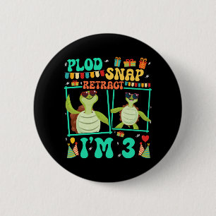 Plod Snap Retract I'm 3 Turtle Kid 3rd Birthday 6 Cm Round Badge