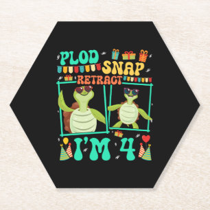 Plod Snap Retract I'm 4 Turtle Kid 4th Birthday Paper Coaster