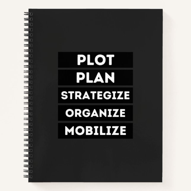 PLOT PLAN STRATEGIZE ORGANIZE MOBILIZE NOTEBOOK (Front)