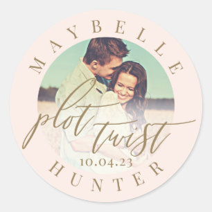 Plot Twist Calligraphy Photo Pink Save The Date Classic Round Sticker