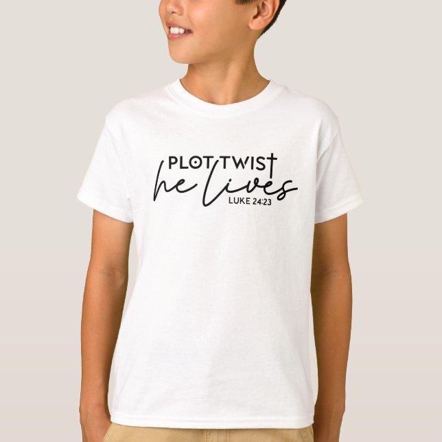 "Plot Twist He Lives" Christian Easter Minimalist T-Shirt (Front)