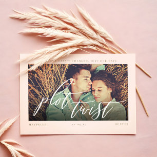 Plot Twist Modern Minimal Calligraphy & Photo Save The Date