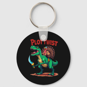 Plot Twist Turkey Riding Dinosaur T-rex Funny Than Key Ring