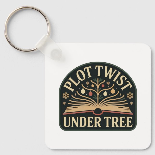 Plot Twist Under Tree Christmas Book Lover Key Ring (Front)