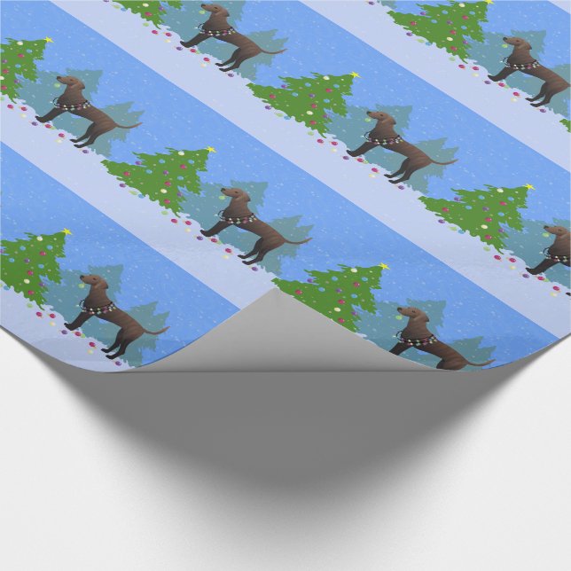 Plott Hound Decorating Tree in the Forest - Dark Wrapping Paper (Corner)