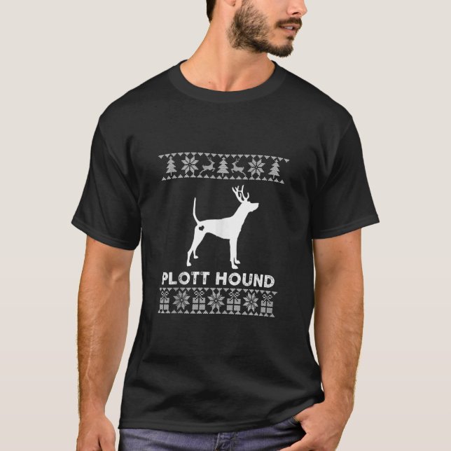 Plott Hound Dog Christmas Reindeer Ugly Christmas  T-Shirt (Front)