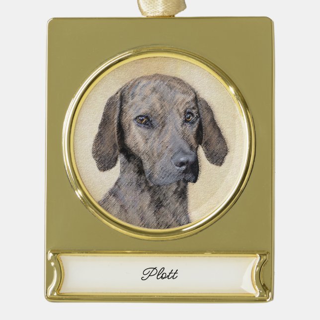 Plott Painting - Cute Original Dog Art Gold Plated Gold Plated Banner Ornament (Front)
