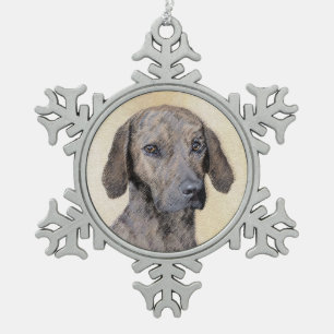 Plott Painting - Cute Original Dog Art Snowflake Pewter Christmas Ornament