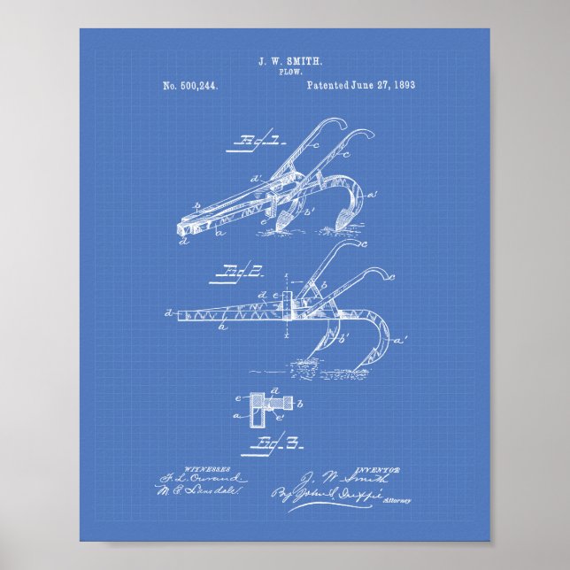 Plough 1893 Patent Art Blueprint Poster (Front)
