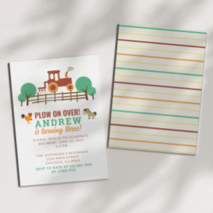 Plough on Over Tractor Birthday Party Invitation