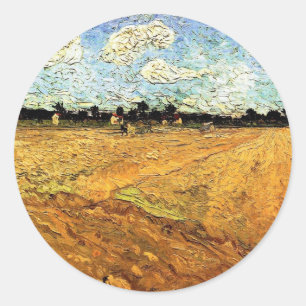 Ploughed Field (the Furrows) by Vincent van Gogh Classic Round Sticker