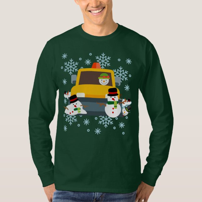 Ploughing down snowmen Winter fun T-Shirt (Front)