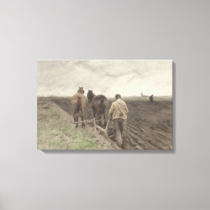 Ploughing farmer, Anton Mauve Canvas Print