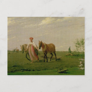 Ploughing in Spring, 1820s Postcard
