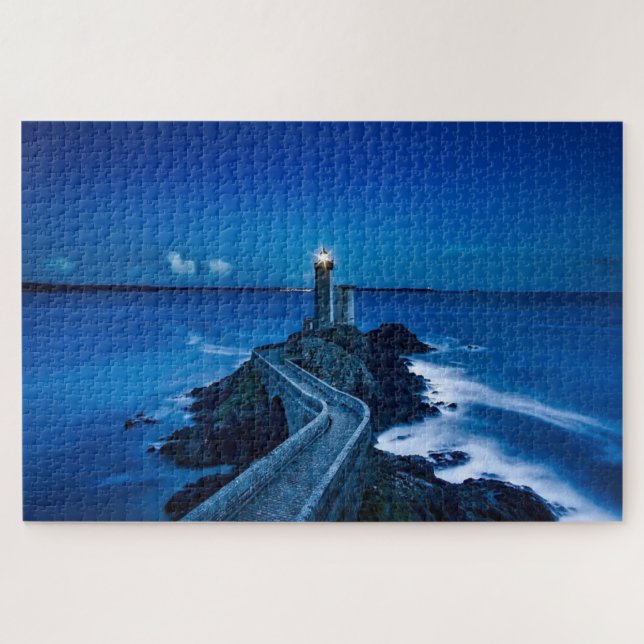 Plouzane lighthouse at sea photo jigsaw puzzle (Horizontal)