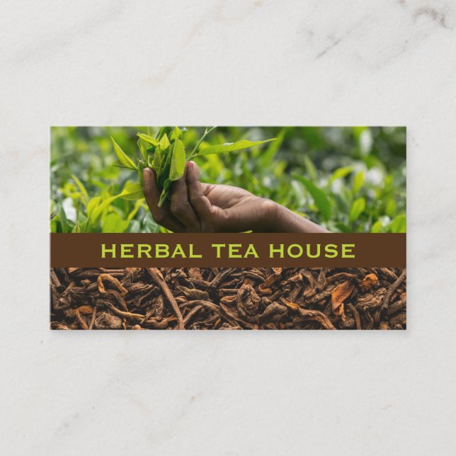 Plucking Tea Plants and Dried Tea Business Card (Front)