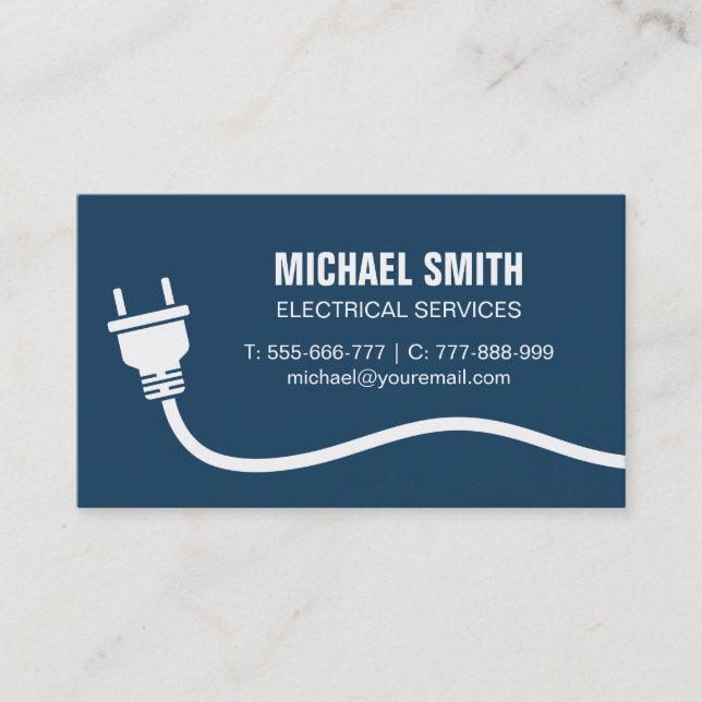 Plug and Wire Electrician Electrical Dark Blue Business Card (Front)