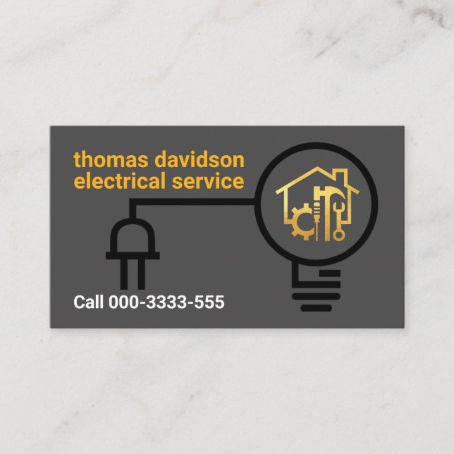 Plug Electrical Line Powers Bulb Business Card (Front)