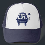 Plug Life Cute Navy Blue Electric Car Trucker Hat<br><div class="desc">Do you routinely plug your electric car in to charge it up? Then you are living the plug life, for sure. This cute design features an illustration of an electric car in navy blue with the message "Plug Life" spelled out on the windshield. Makes a great gift for proud electric...</div>