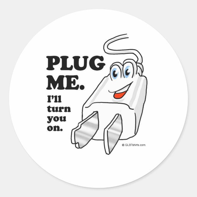 plug me classic round sticker (Front)